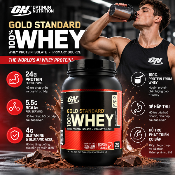 Gold standard 100%whey 2lbs - Ảnh 3